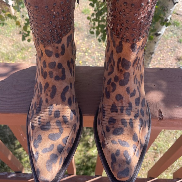 OLD GRINGO*Leopard Print suede & metal Stud Mid Ankle Side Zip boots snip toe 8 - Picture 2 of 13